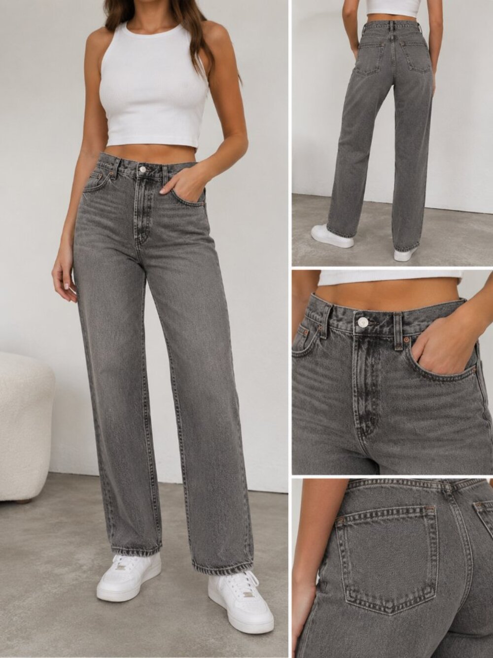 Like New ZARA Straight Leg Jeans High Rise Gray Washed Denim Size US 12 EUR 44